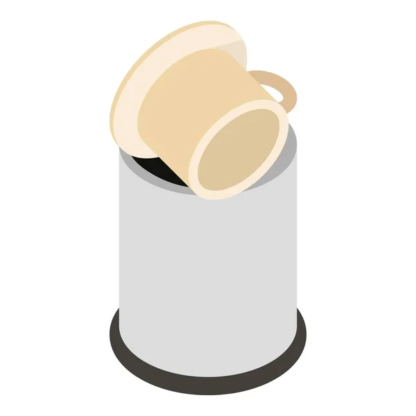 Atığı Ikonu Izometrik Vektörü Porselen Bardak Çay Tabağı Çöp Kutusunda — Stok Vektör