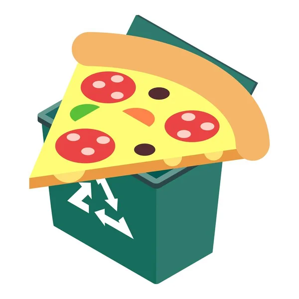 Icône Déchets Vecteur Isométrique Pièce Pizza Triangulaire Avec Saucisse Dans — Image vectorielle