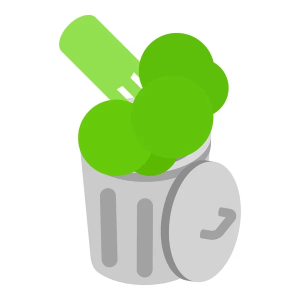 Icona Della Spazzatura Biologica Vettore Isometrico Broccoli Verdi Nel Cestino — Vettoriale Stock