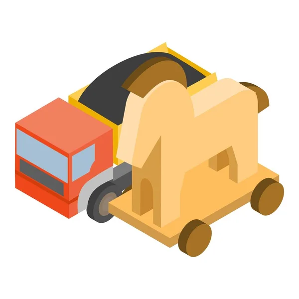 Transportation safety icon isometric vector. Dump truck and wooden trojan horse. Coal transportation, trojan horse computer virus, security