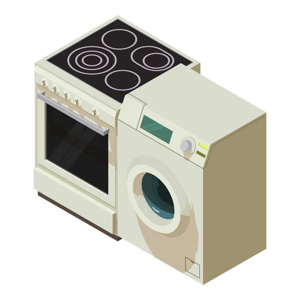 Haushaltsgerät Symbol Isometrischen Vektor Neue Waschmaschine Und Elektroherd Haushaltstechnik Moderne — Stockvektor