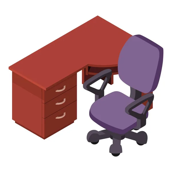 Geschäftsmöbel Ikone Isometrischer Vektor Moderner Bürotisch Und Stuhl Holztisch Arbeitsstuhl — Stockvektor