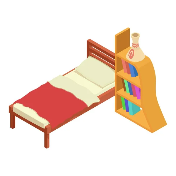 Teen Möbel Symbol Isometrischen Vektor Einzelbett Aus Holz Und Geöffnetes — Stockvektor