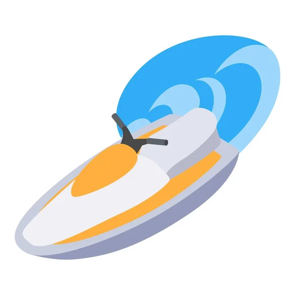 Jet ski icon isometric vector. New modern yellow white jetski and big sea wave. Water scooter, hydrocycle, watercraft, active recreation concept