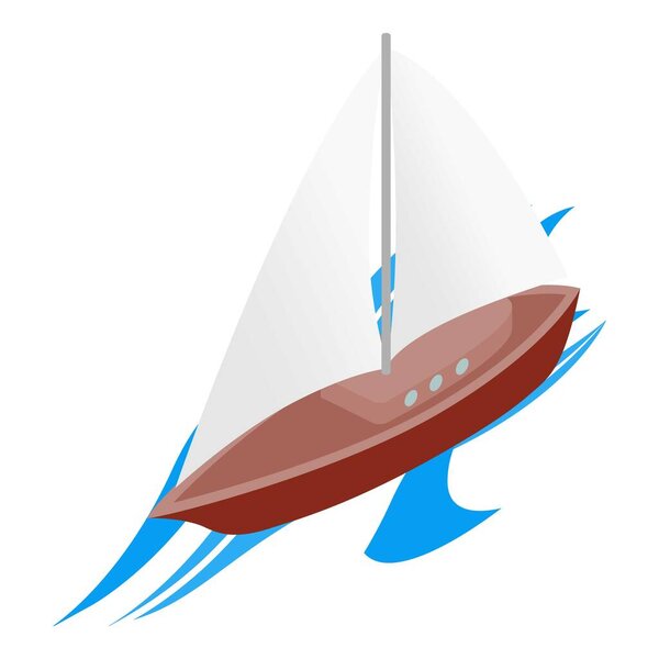 Изометрический вектор иконы парусной яхты. Новый красивый парусник, плывущий на волне. Яхтинг, парусный спорт, регата