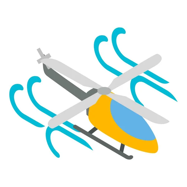 個人用ヘリコプターのアイコン等角ベクトル 空気の流れの中を飛んで黄色のヘリコプター 航空輸送 個人輸送 ホバープレーン — ストックベクタ