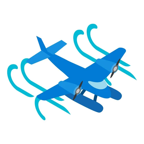 水上機のアイコン等角ベクトル 空気の流れのアイコンに飛んで青い双子のネジ水上飛行機 水上飛行機 水上飛行機 両生類 航空輸送 — ストックベクタ