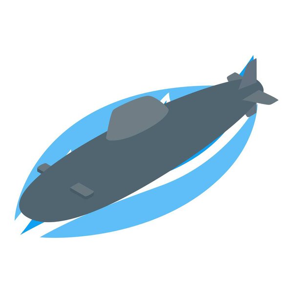 Submarine icon isometric vector. Modern military submarine on water surface icon. Underwater sub, navy
