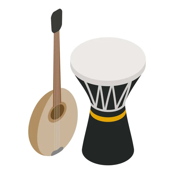 Ícone Instrumento Musical Vetor Isométrico Saz Madeira Tradicional Tambor Darbuka — Vetor de Stock