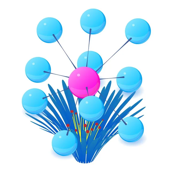 Różnorodny Wektor Izometryczny Ikony Kwiatowej Kwitnie Niebieski Kwiat Ikona Molekuły — Wektor stockowy
