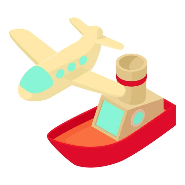 Icône Transport Voyage Vecteur Isométrique Avion Volant Icône Bateau Flottant — Image vectorielle