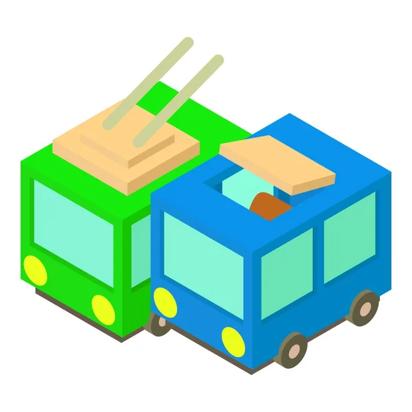 Міський Транспорт Значок Ізометричний Вектор Зелений Міський Тролейбус Синій Автобус — стоковий вектор