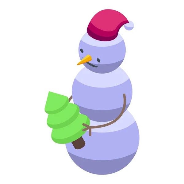 Снеговик Изометрическим Вектором Иконы Елки Зимний Человек Симпатичные Xmas — стоковый вектор