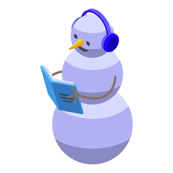 Snowman Leitura Ícone Livro Vetor Isométrico Neve Inverno Gelo Bonito — Vetor de Stock