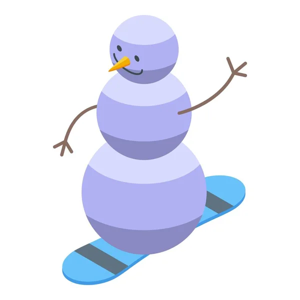 Schneemann Auf Snowboard Symbol Isometrischen Vektor Winterschnee Niedliche Weihnachten — Stockvektor