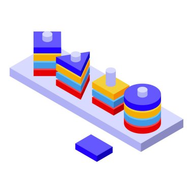 Montessori eğitim ikonu izometrik vektörü. Tahta oyuncak. Akıllı şekil