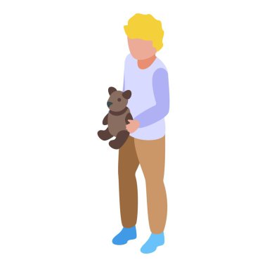 Teddy 'nin hastaneye kaldırma ikonu olan çocuk izometrik vektör. Hastane sağlığı. Klinik