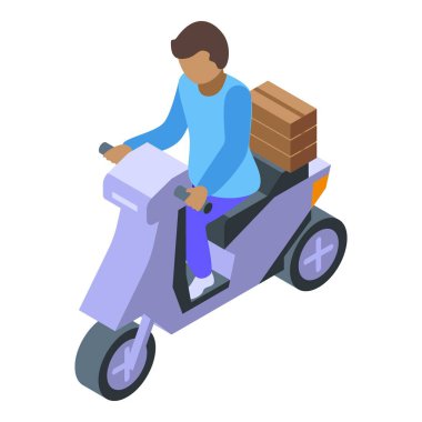 Kurye scooter ikonu izometrik vektörü. Yemek servisi. Motosiklet servisi