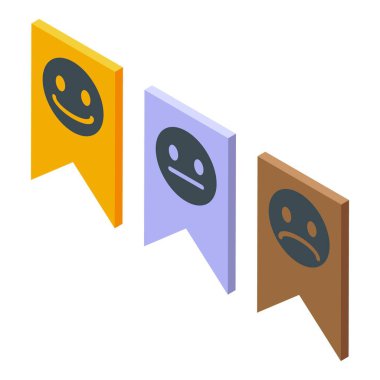 Memnuniyet seviyesi ikon izometrik vektörü bayraklar. Müşteri geri bildirimi. Oran göstergesi