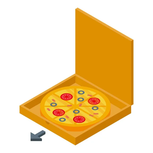 Ikona Dostawy Pudełka Pizzy Wektor Izometryczny Kurier Skuterów Szybkie Zamówienie — Wektor stockowy