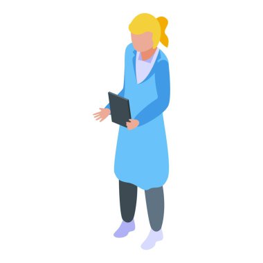 Kadın spor doktoru ikon izometrik vektörü. Hasta sağlığı. Klinik bakımı