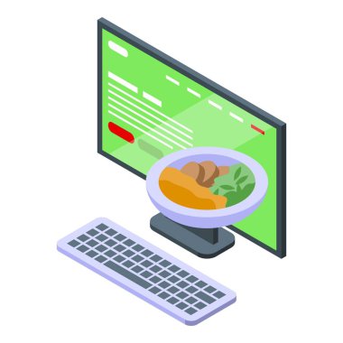 Fast food çevrimiçi sipariş ikon izometrik vektörü. Servis yemeği. Cep telefonu deposu