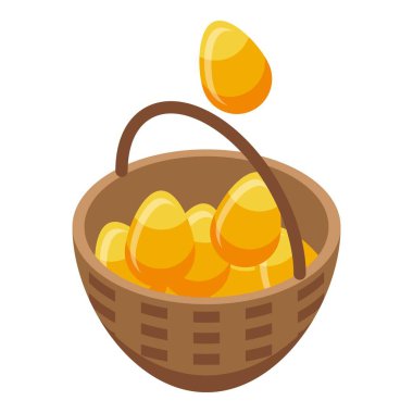 Altın yumurta sepeti ikon izometrik vektörü. Pasif gelir. Özgürlük parası