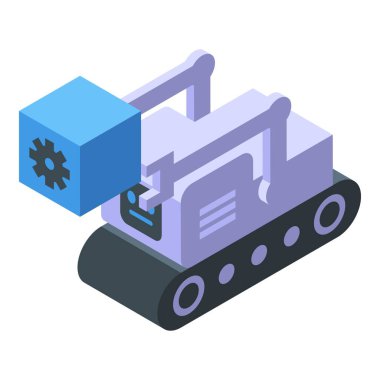 Robot kodlama ikonu izometrik vektörü. Çalışma süreci. Kod programı