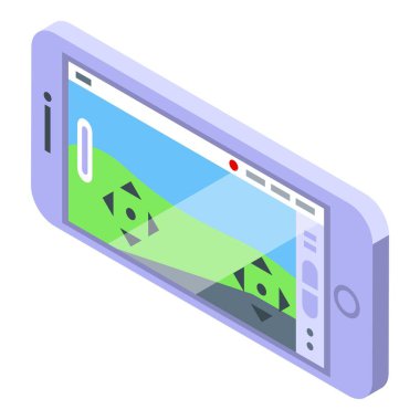 Akıllı telefon dron kontrol ikonu izometrik vektörü. Hava videosu. Ev turu