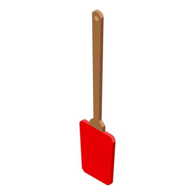 Ahşap plastik spatula ikon izometrik vektörü. Ahşap pişirme. Bbq karıştırma