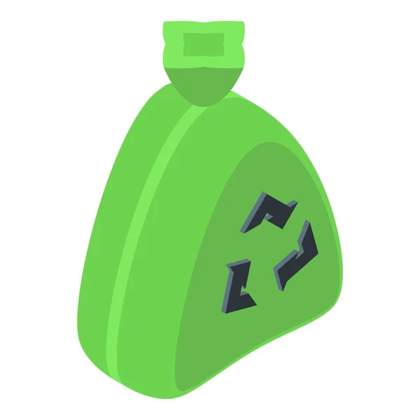 Yeşil Geri Dönüşüm Torbası Ikon Izometrik Vektörü Çöp Kutusu Kutuyu — Stok Vektör