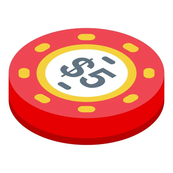 红色硬币晶片图标等距矢量 扑克牌Ace甲板 — 图库矢量图片