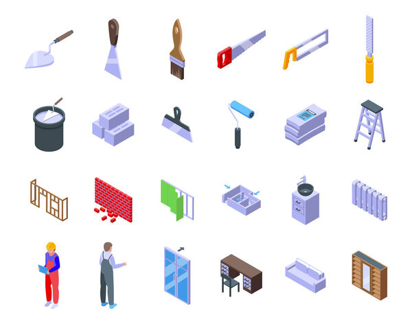 Remodeling icons set isometric vector. Interior carpet. Home decoration