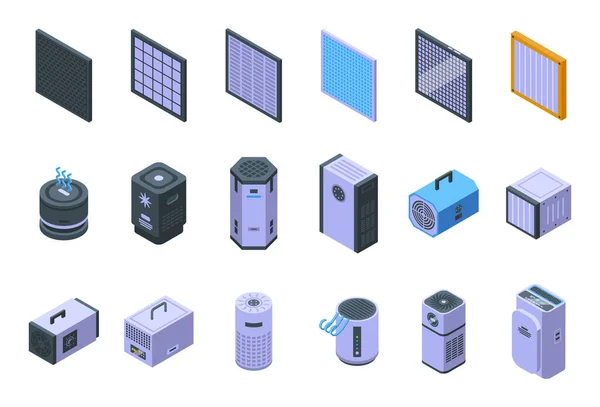 Clean Air Icons Set Isometric Vector Air Dust Emission Polluted — Stock Vector