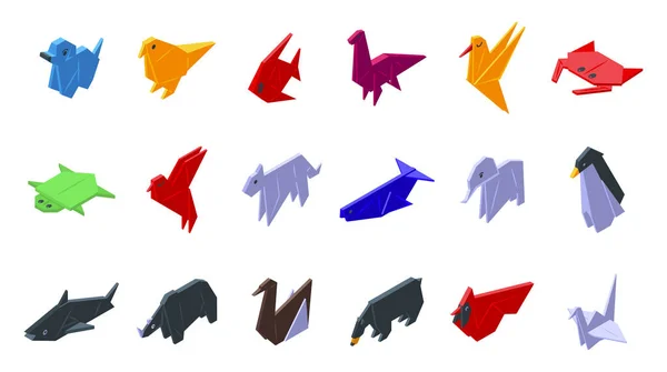 Ikony Zvířat Origami Nastavují Izometrický Vektor Papírový Mnohoúhelník Geometrický Poly — Stockový vektor