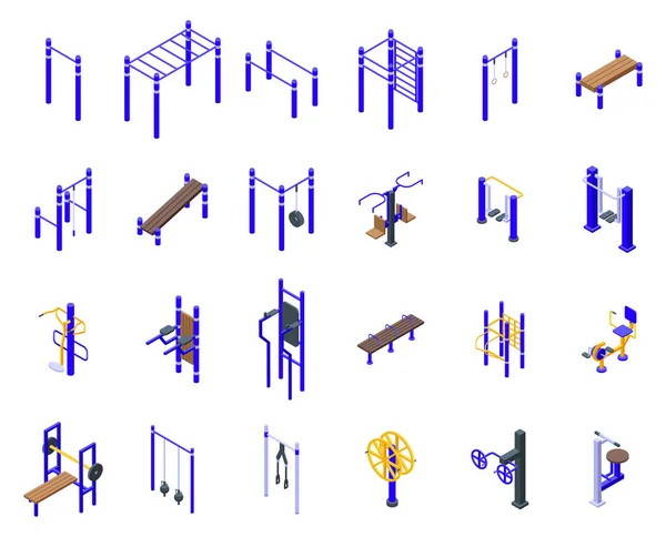 Sport Workout Street Icons Set Isometric Vector Active Training Street — Stock Vector