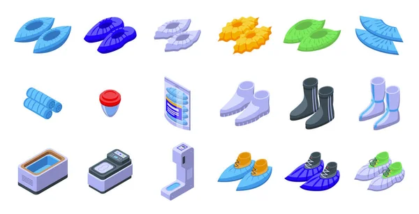Zapato Cubre Iconos Conjunto Vectores Isométricos Protección Del Calzado Zapato — Archivo Imágenes Vectoriales