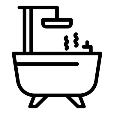 Sıcak spa banyo ikonu ana hatları vektörü. Krema saçlı. Temizlikçi kadın