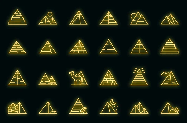Пирамиды Египетских Икон Устанавливают Контур Вектора Каирский Сфинкс Векторный Неон — стоковый вектор