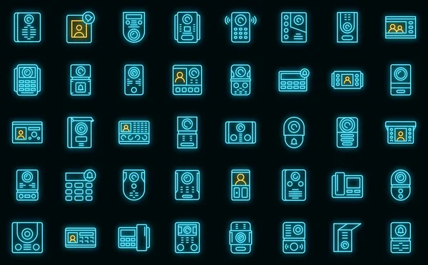 Video Intercom Symbole Setzen Umrissvektoren Haustelefon Alarmruf Vektor Neon — Stockvektor