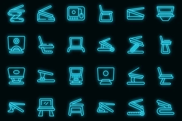 Laptop Ständer Symbole Geben Umrissvektoren Vor Rechenarbeit Büromenschen Vektor Neon — Stockvektor