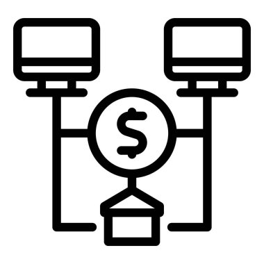 Ağ parası ikon ana hatları vektörü kazanır. Cüzdan bilgisayarı. Çevrim içi iş