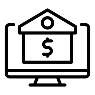 Çevrimiçi banka simgesi taslak vektörü. Mutlu kazançlar. Para kazanmak.