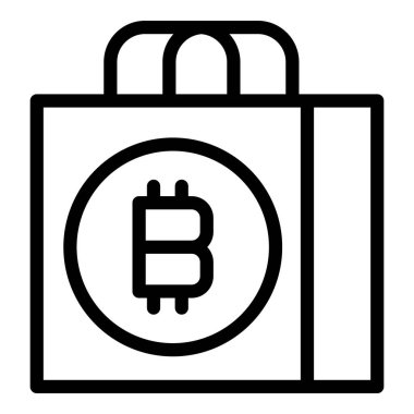 Bitcoin mağaza çantası ikonu ana hatları vektörü. Para kazanmak. Çevrimiçi para