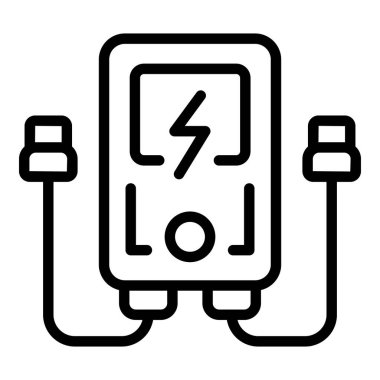 Güç bankası simgesi ana hatları vektörü. Şarj aleti. Kullanıcı kablosu