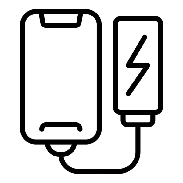 Carica Completa Telefono Icona Contorno Vettoriale Caricabatterie Energia Solare — Vettoriale Stock