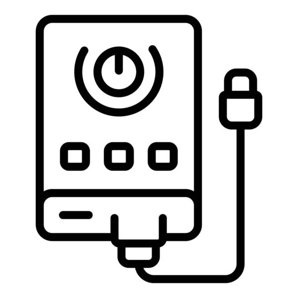 Вектор Контура Значка Банка Питания Кнопки Зарядное Устройство Электрический Аккумулятор — стоковый вектор