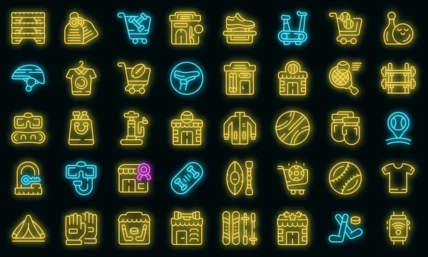 Sports Store Icons Set Outline Vector Interior Clothing Inventory Equipment — Stock Vector