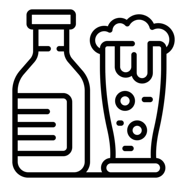 Bottiglia Birra Icona Contorno Vettore Cucina Ristorante Patate — Vettoriale Stock