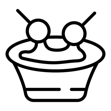 Vişneli kek ikonu ana hatları vektörü. Avusturya yemeği. Restoran mutfağı.